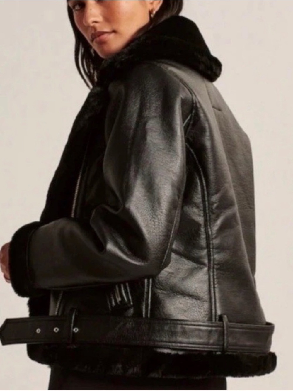 Abercrombie & Fitch Black Faux-Leather Shearling Moto Jacket - Women - Picture 5 of 10